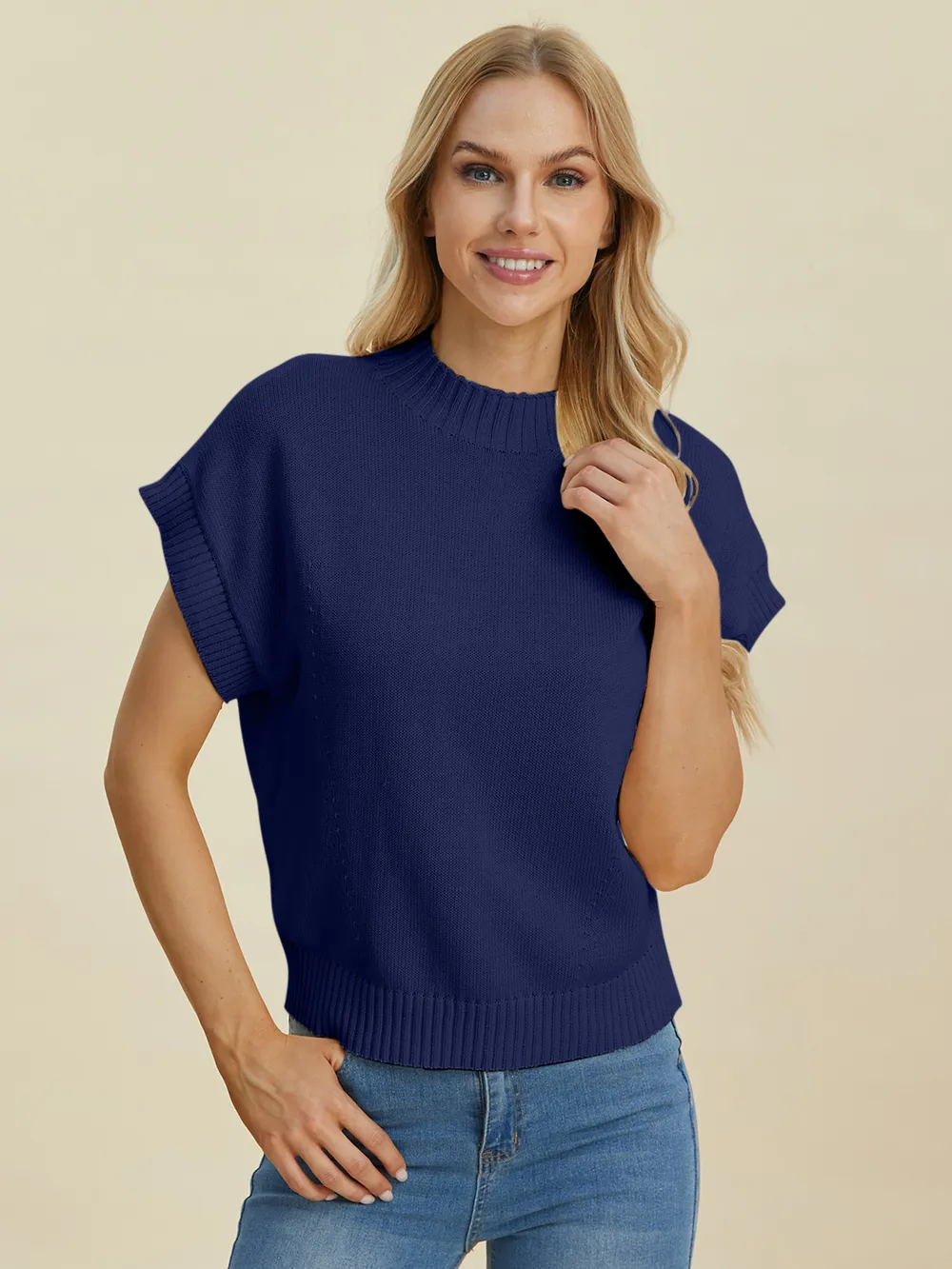 Full Size Mock Neck Short Sleeve Sweater, image 15