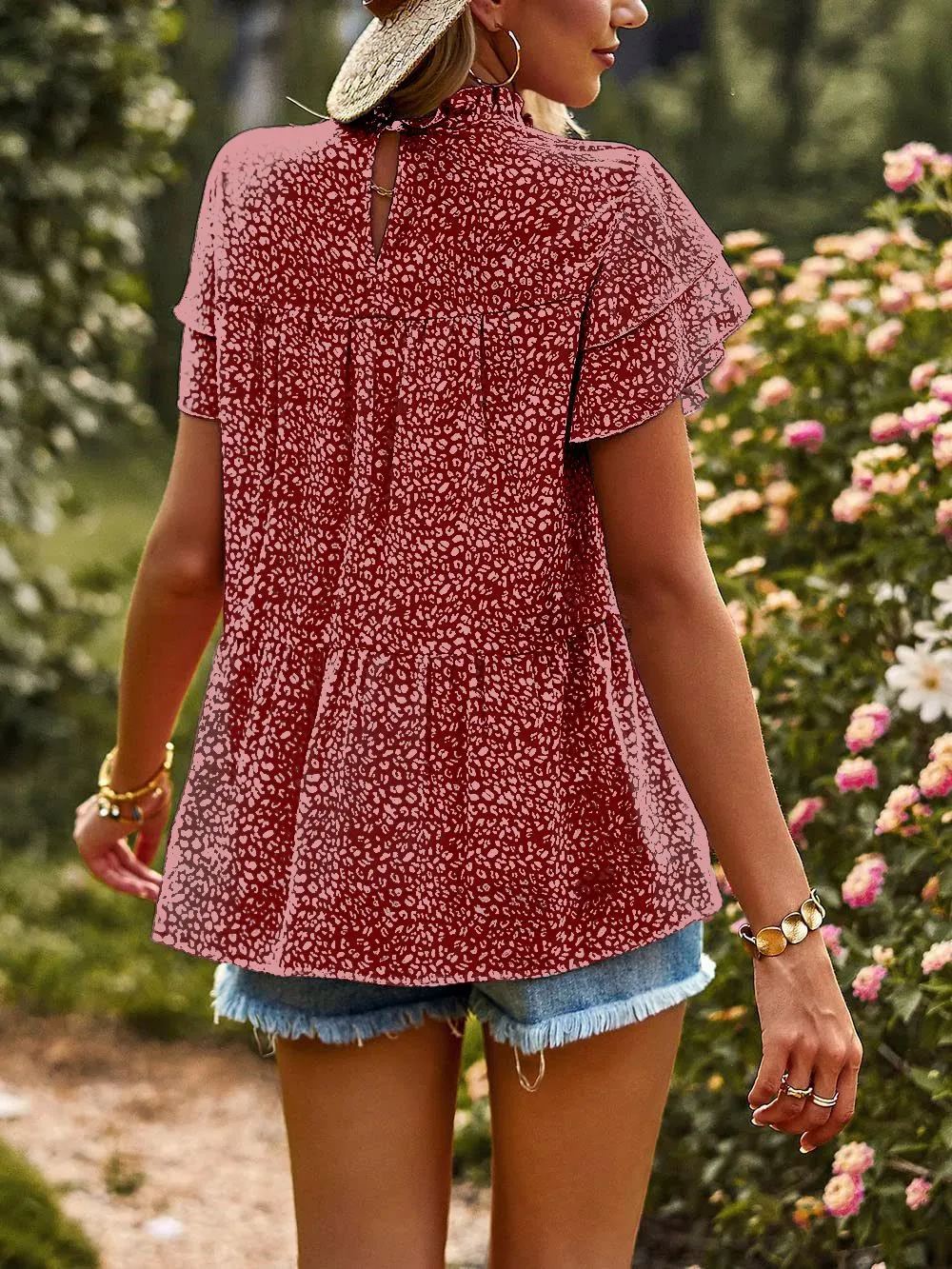 Printed Ruffle Sleeve Babydoll Blouse, image 16