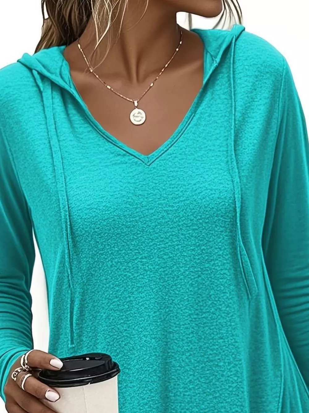 Full Size Drawstring Long Sleeve Hooded Top Plus Size, image 5