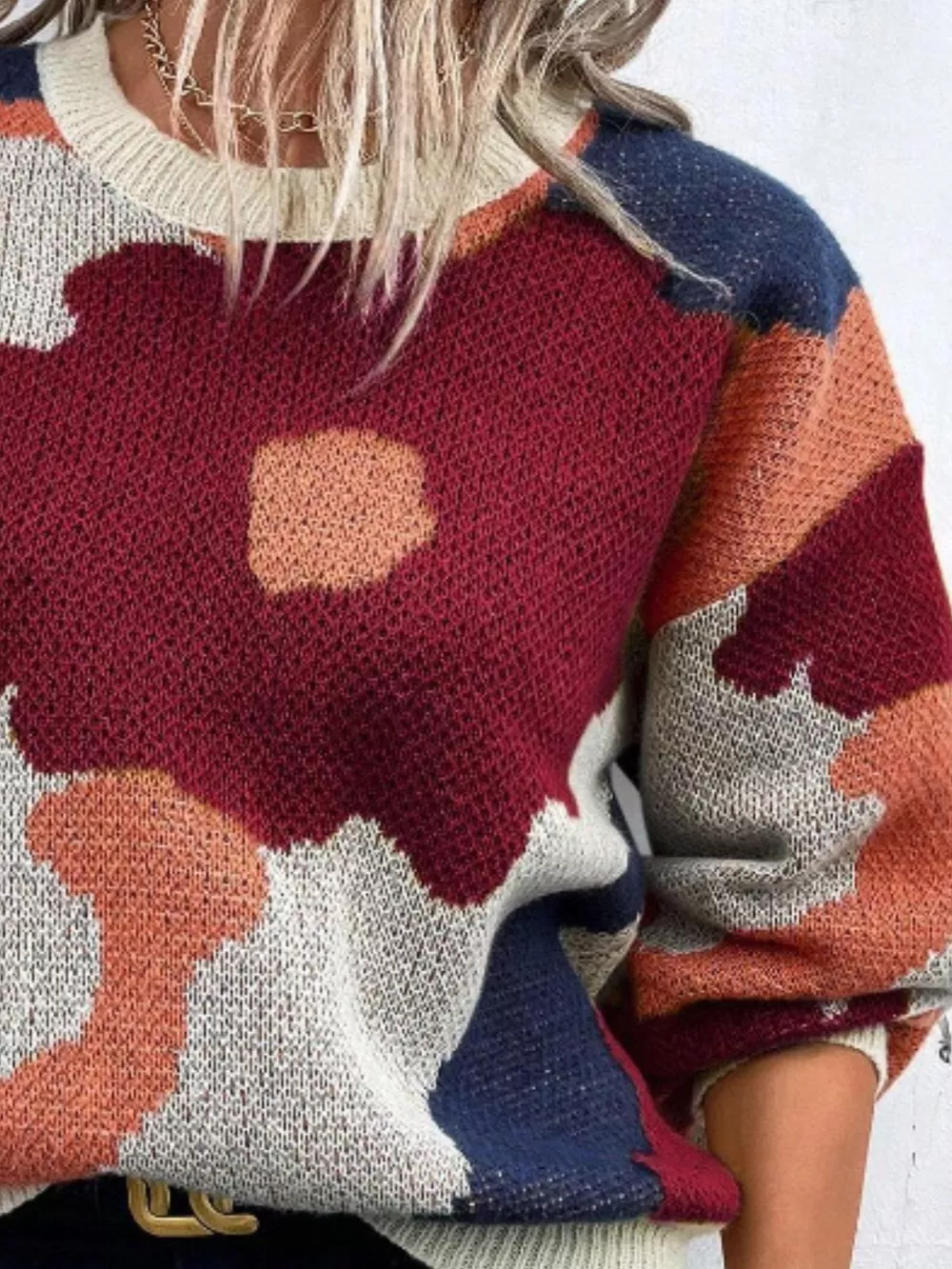 Floral Pattern Round Neck Sweater, image 4