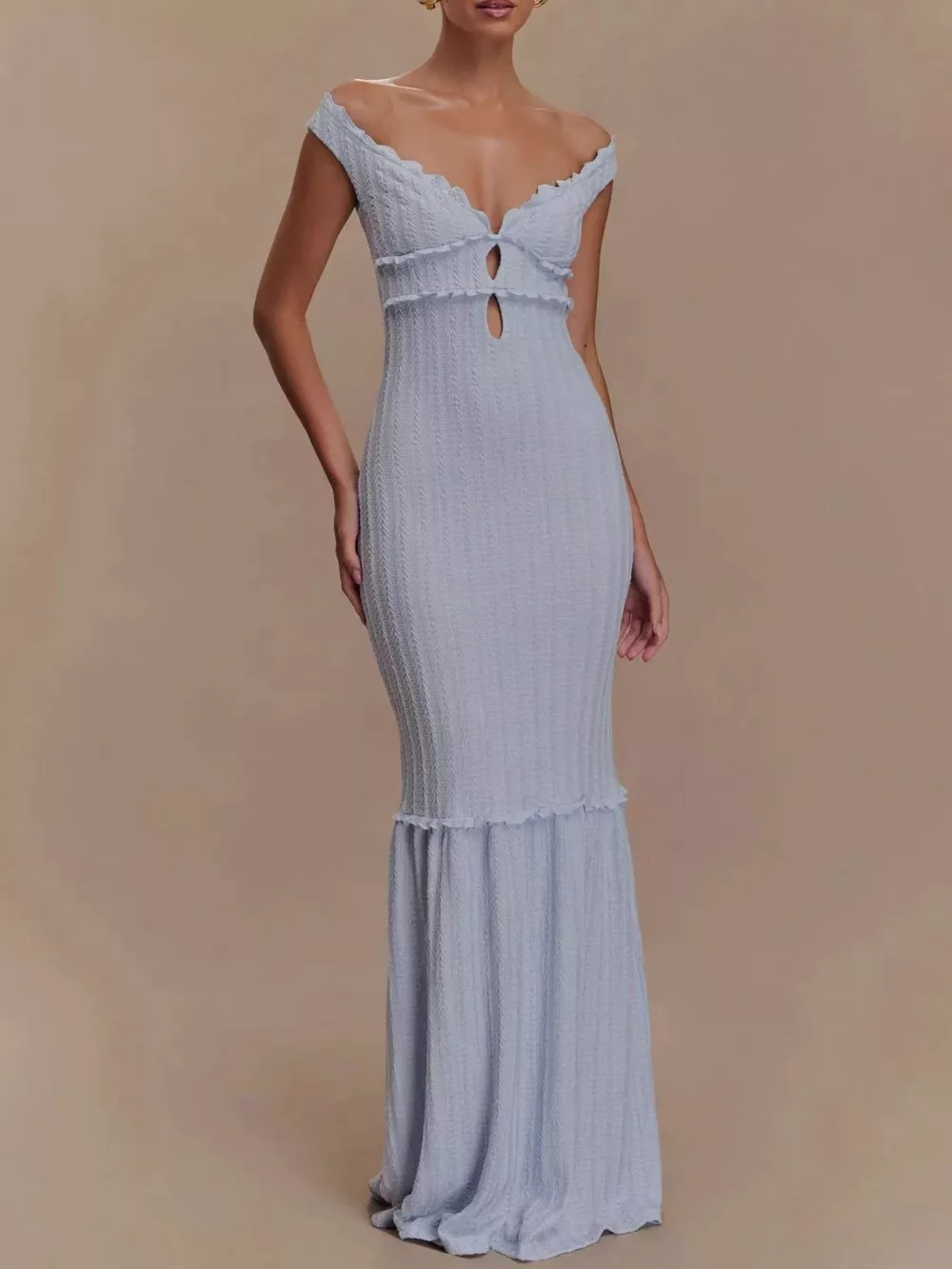 Frill Off-Shoulder Knit Maxi Mermaid Dress