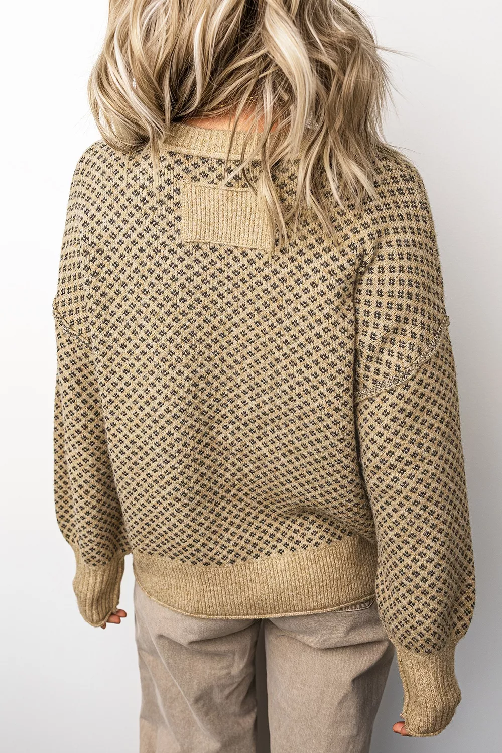 Geometric Print Drop Shoulder Round Neck Long Sleeve Sweater, image 4