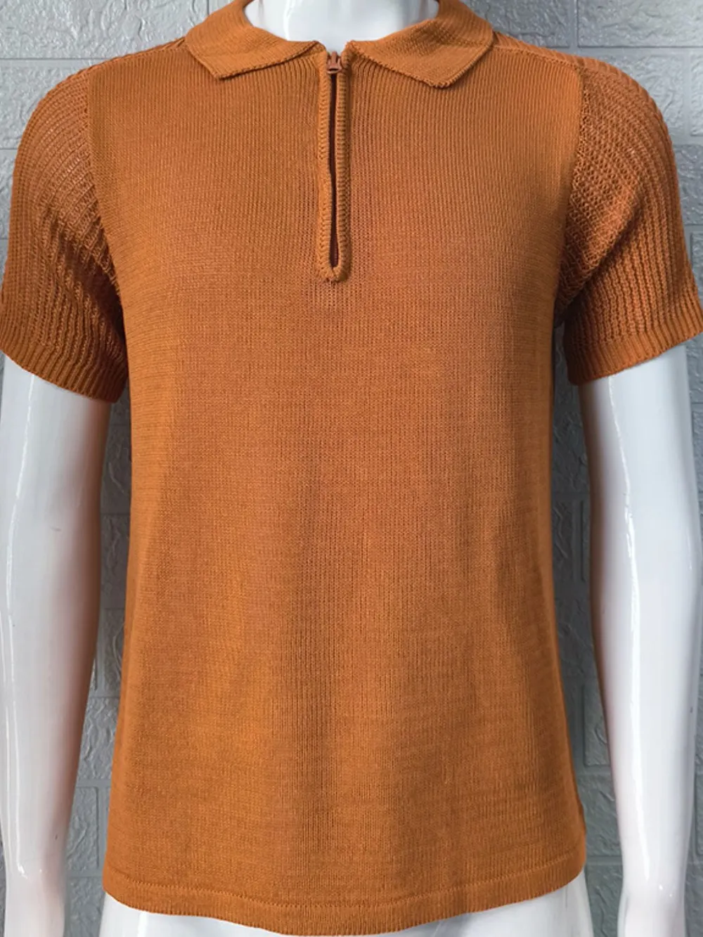 Men's Collared Neck Quarter Zip Knit Polo, image 3
