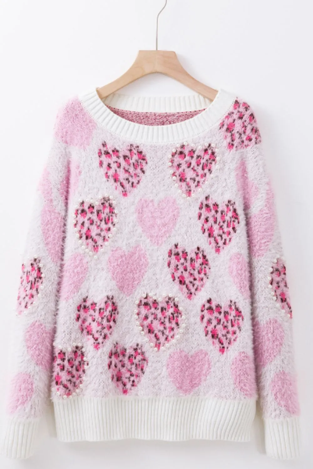 Pearl Detail Heart Round Neck Sweater, image 6