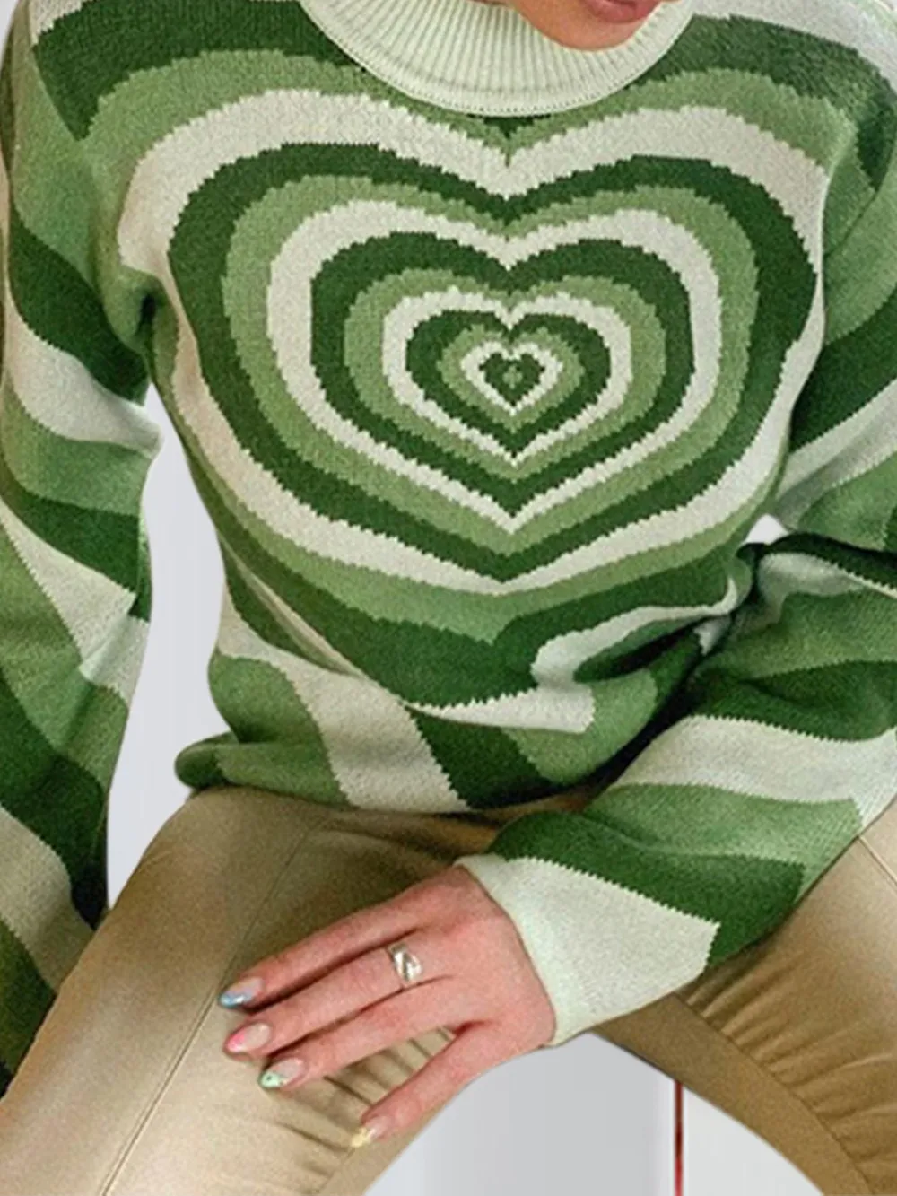 Heart Mock Neck Long Sleeve Sweater, image 4