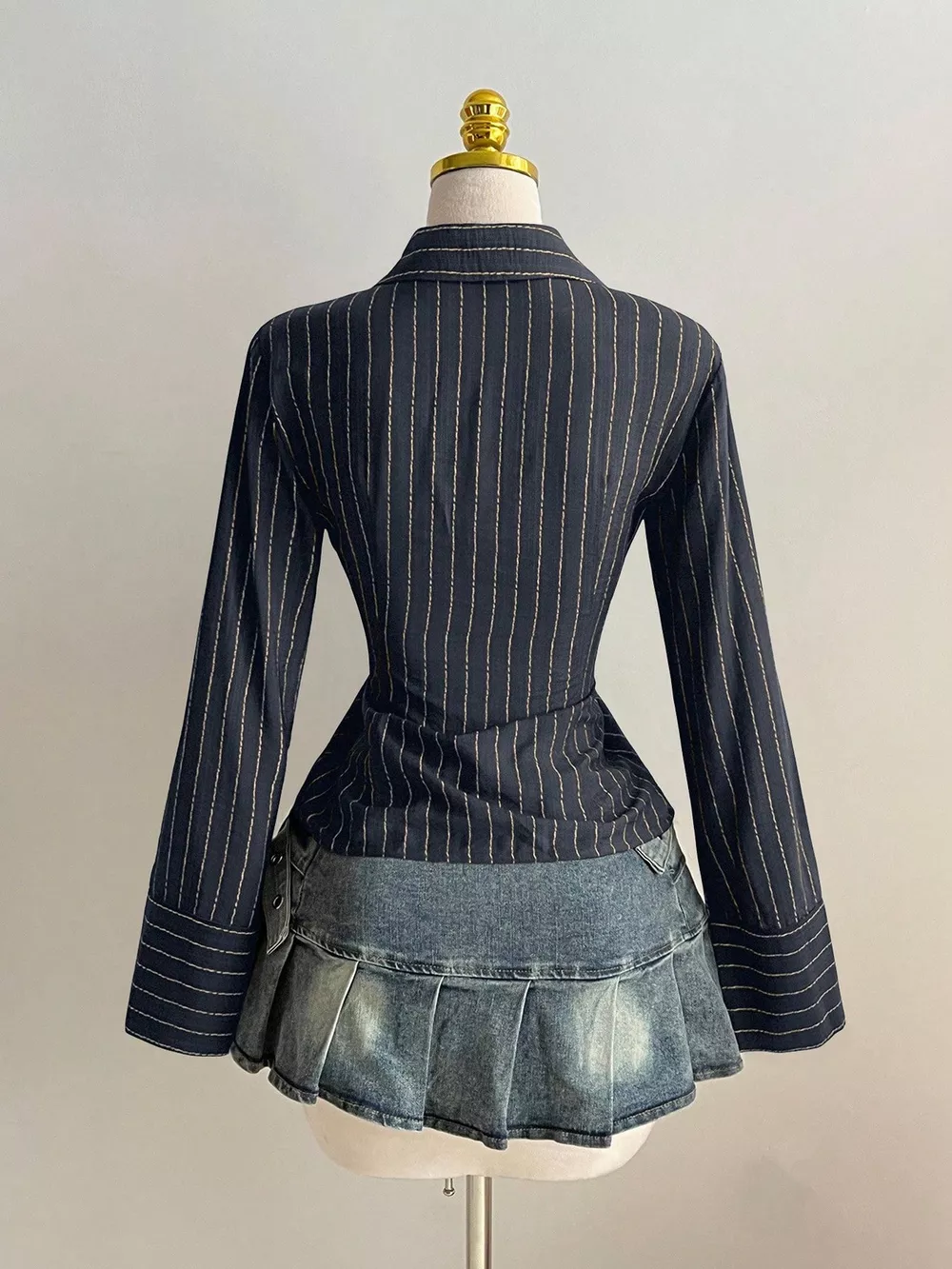 Striped Long Sleeve Fitted Blouse, image 5