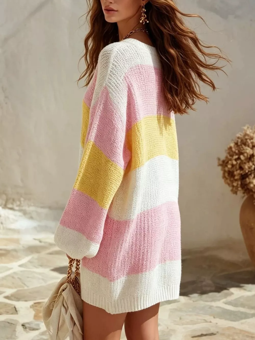 Color Block V-Neck Sweater Dress, image 4