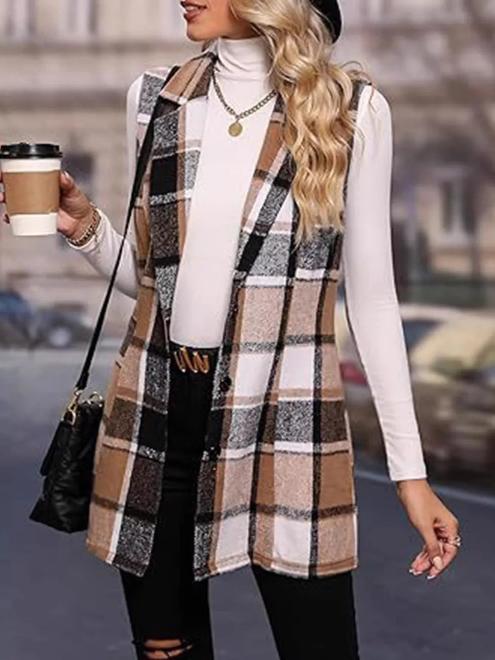 Plaid Button Up Vest Coat, image 3