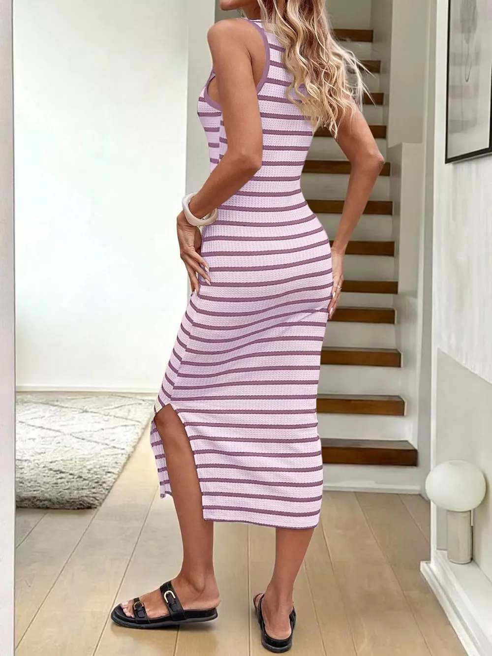 Striped Sleeveless Bodycon Midi Dress, image 17