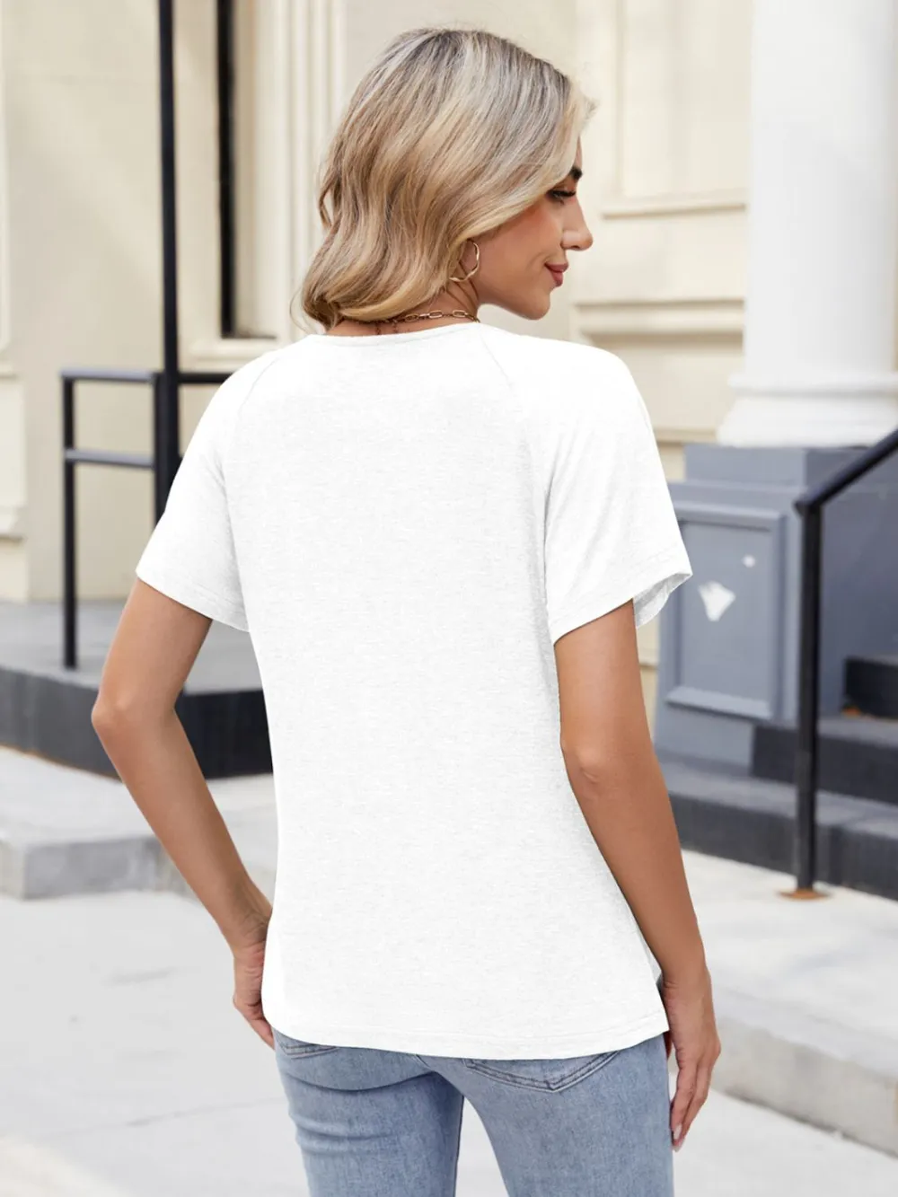 Lace Detail Round Neck Short Sleeve Blouse, image 16