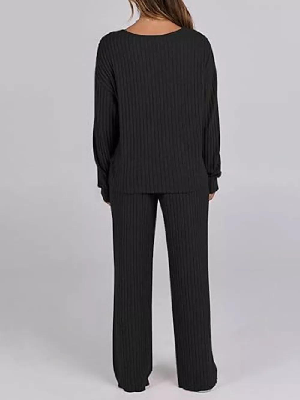 Relaxed Fit Ribbed Knit Top and Pants Set, image 5