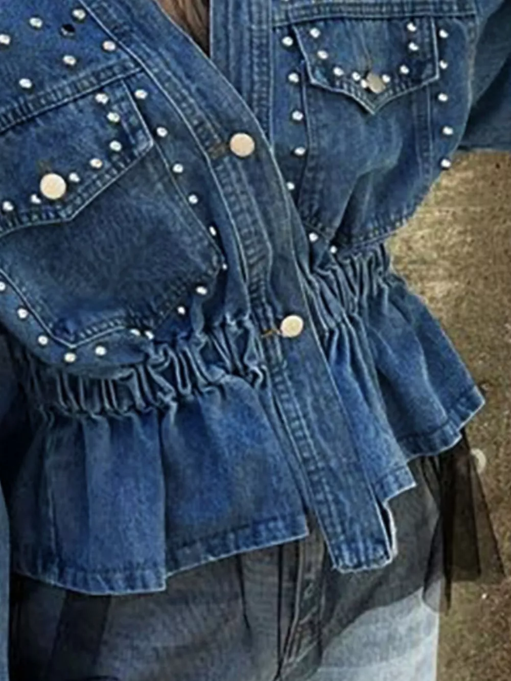 Studded Button Up Denim Jacket, image 8
