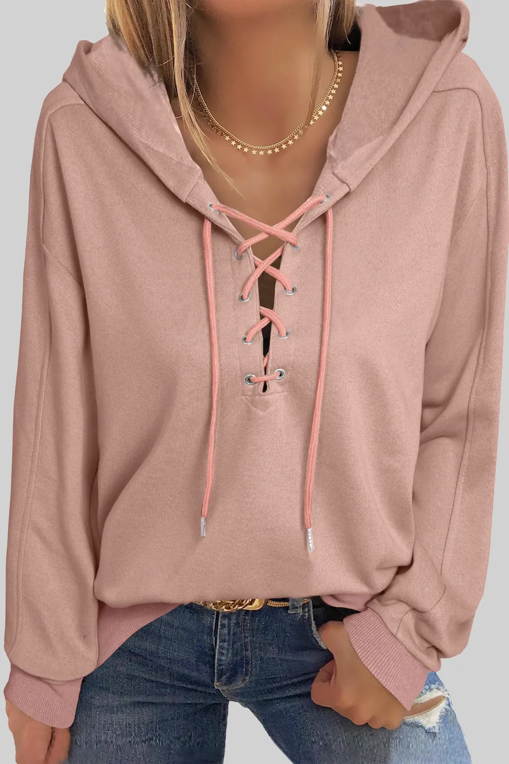 Lace Up Long Sleeve Hoodie, image 2