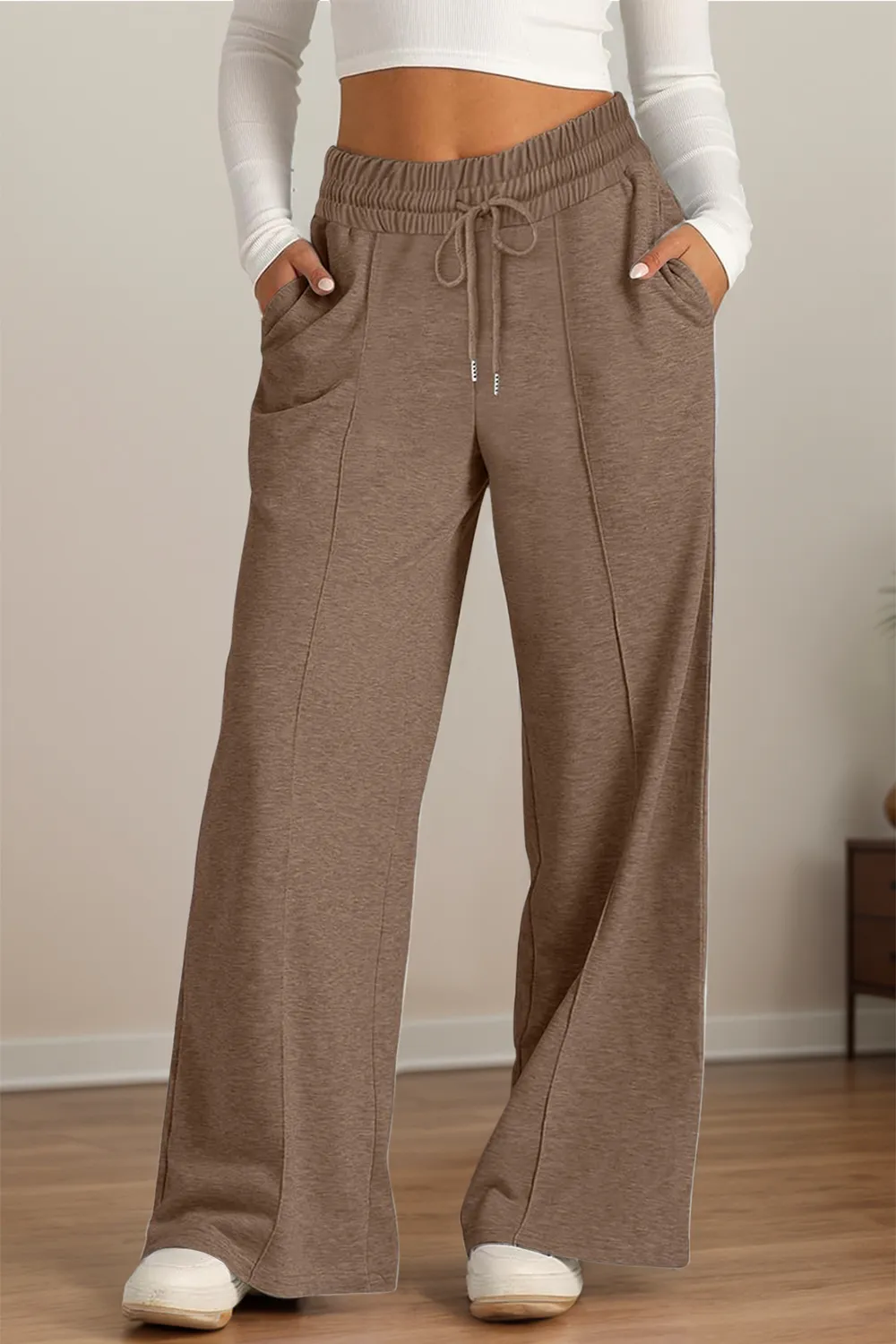 Drawstring Elastic Waist Wide Leg Pants, image 31