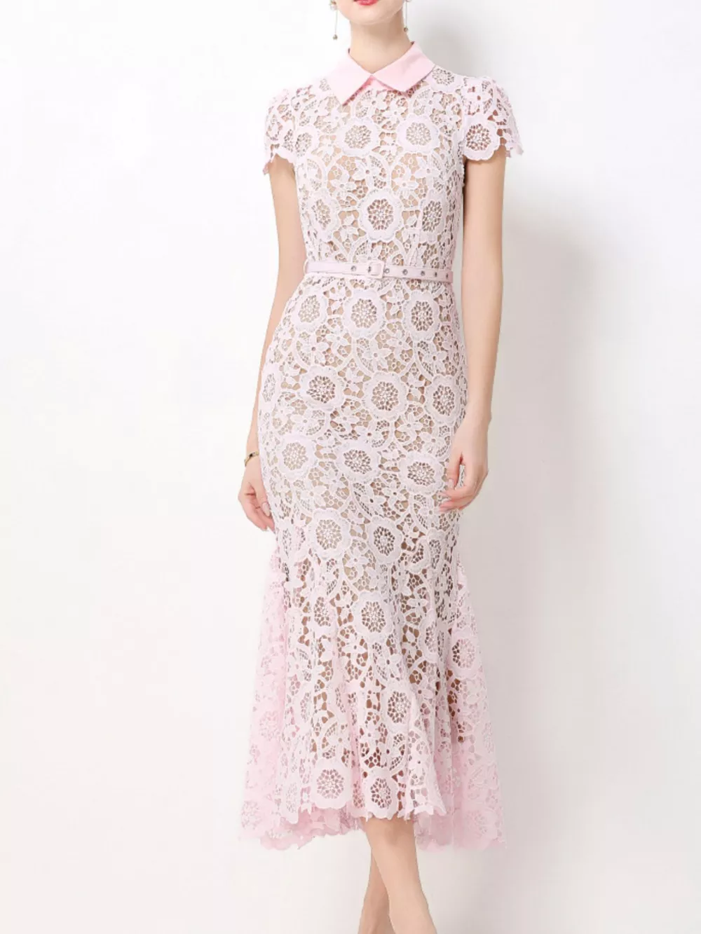 Lace Short Sleeve Midi Dress, image 6