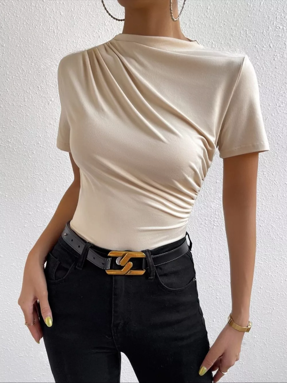 Elegant Draped Short Sleeve Top, image 2