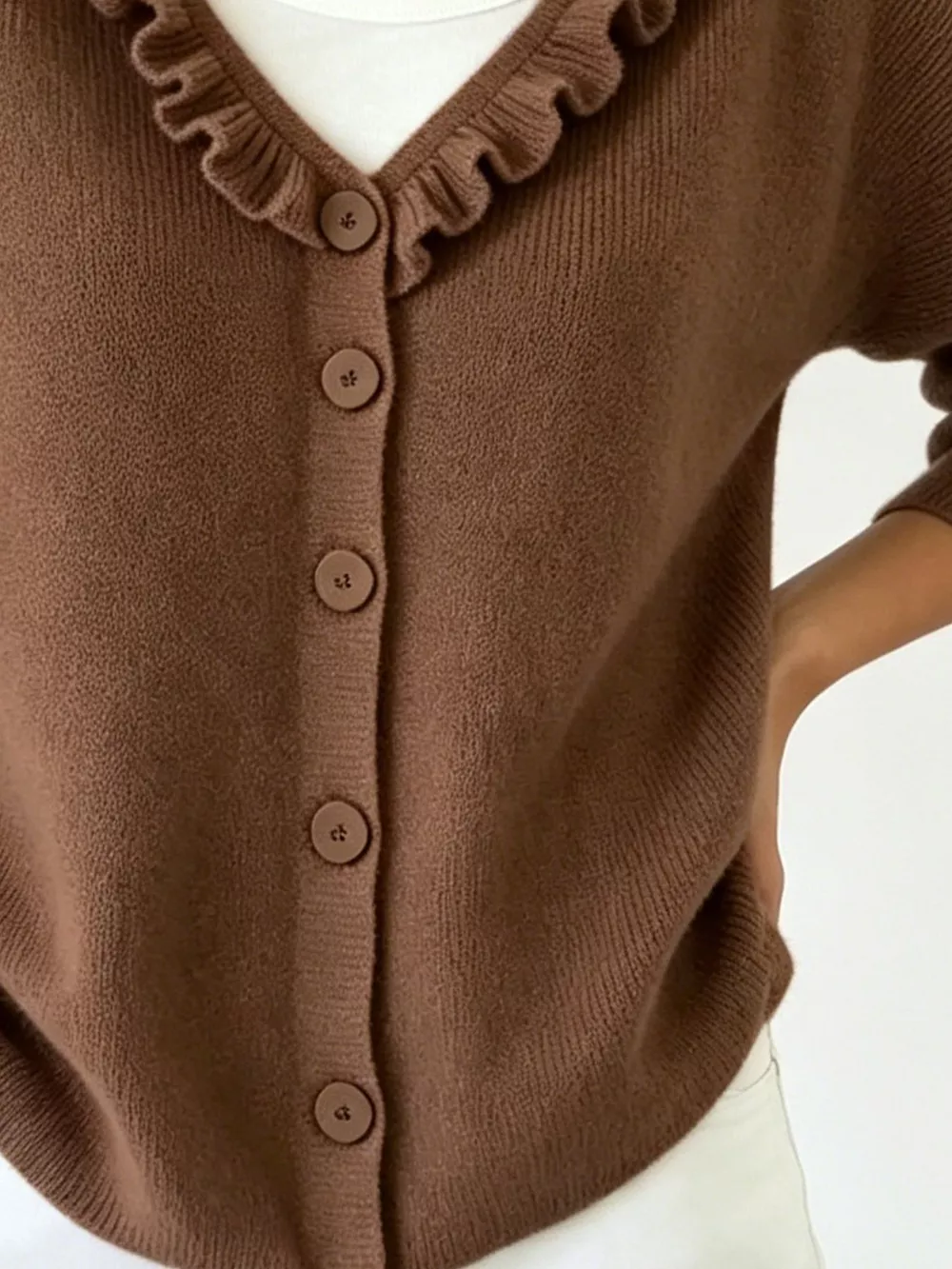 Ruffled Neckline Button-Up Cardigan, image 15