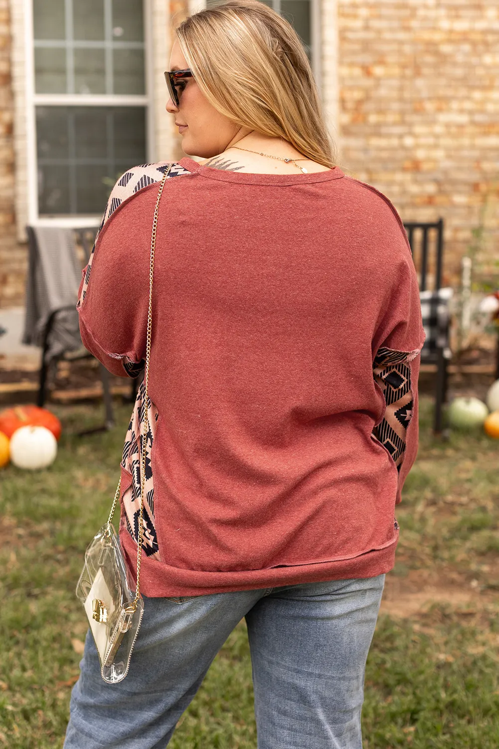 Plus Size Geometric Round Neck Long Sleeve Sweatshirt, image 4