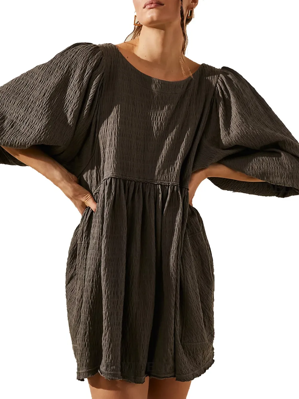 Cutout Textured Long Sleeve Mini Dress, image 12
