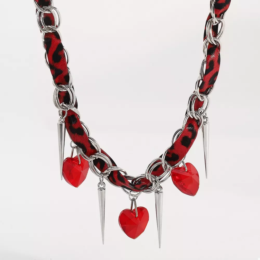 Heart Charm Choker Necklace with Metal Spikes, image 5