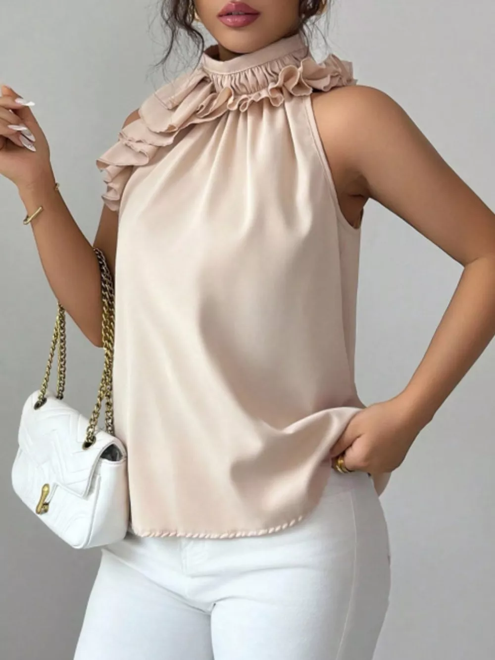Ruffle High Neck Sleeveless Top, image 14