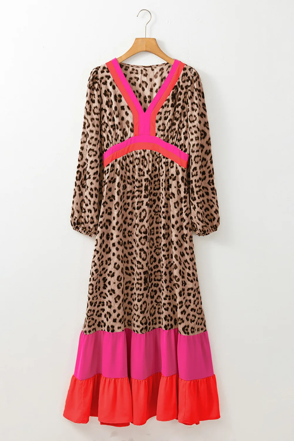 Leopard V-Neck Long Sleeve Maxi Dress, image 3