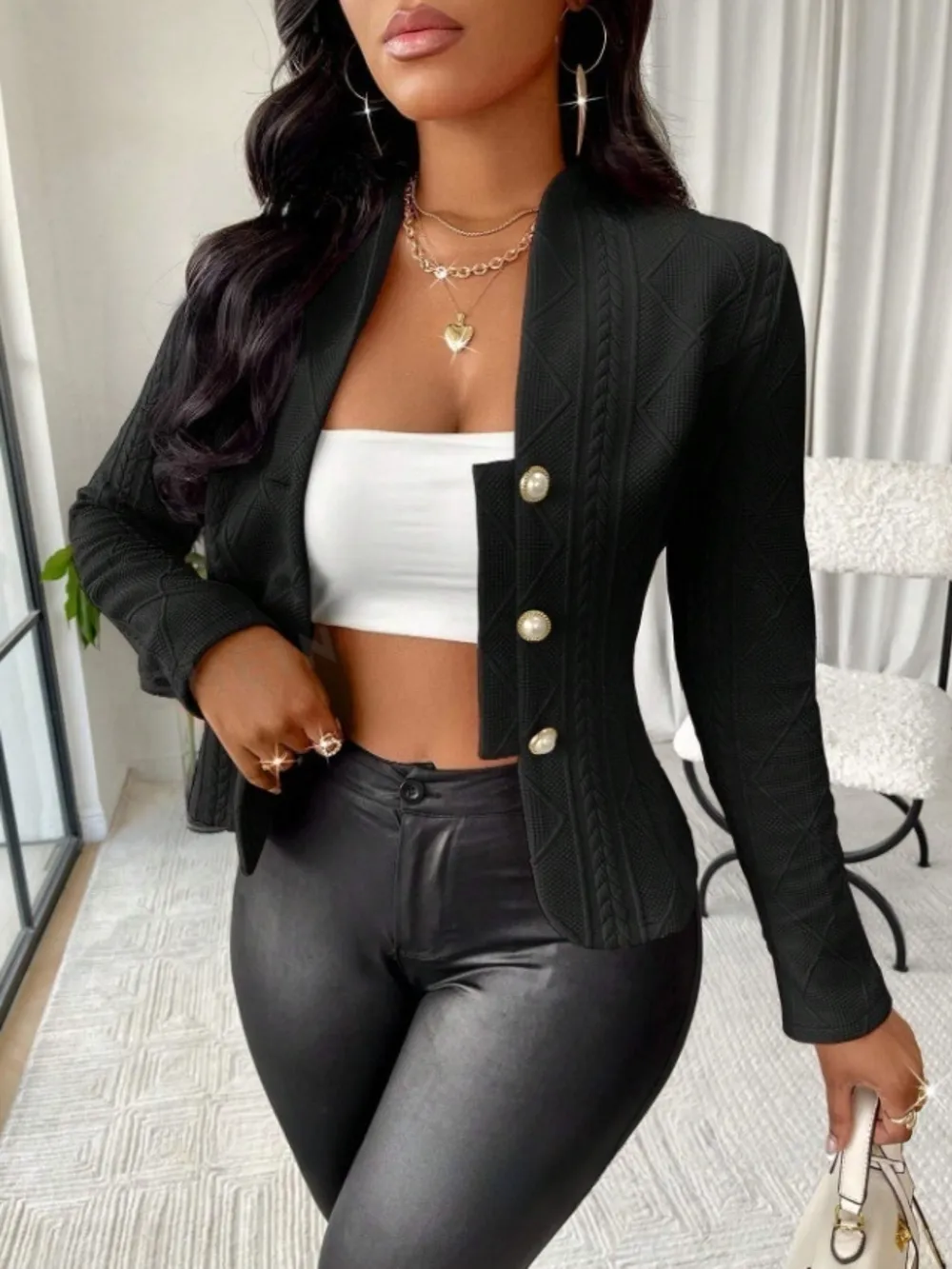Textured Button Up Long Sleeve Jacket, image 6