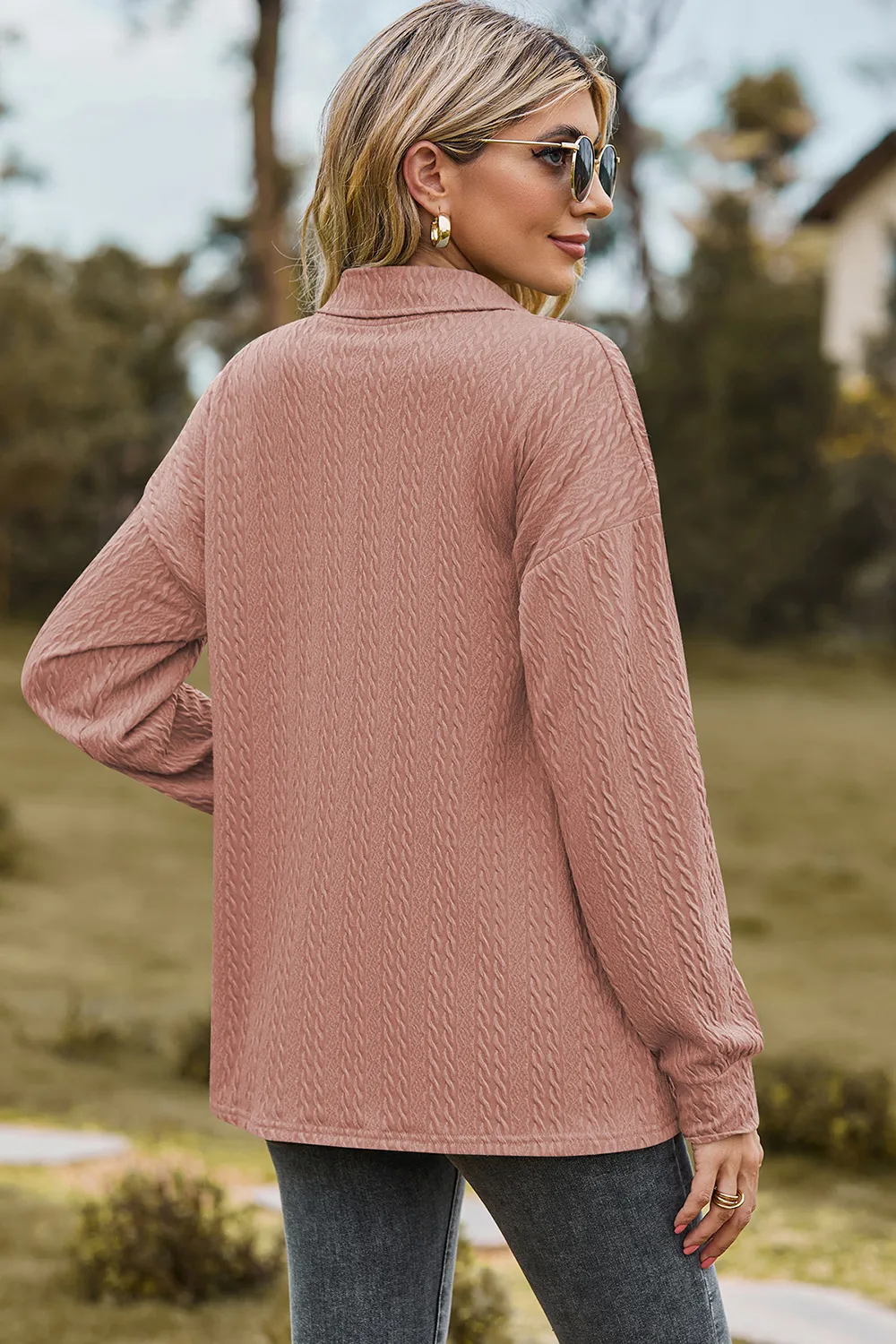 Half Button Dropped Shoulder Blouse, image 15