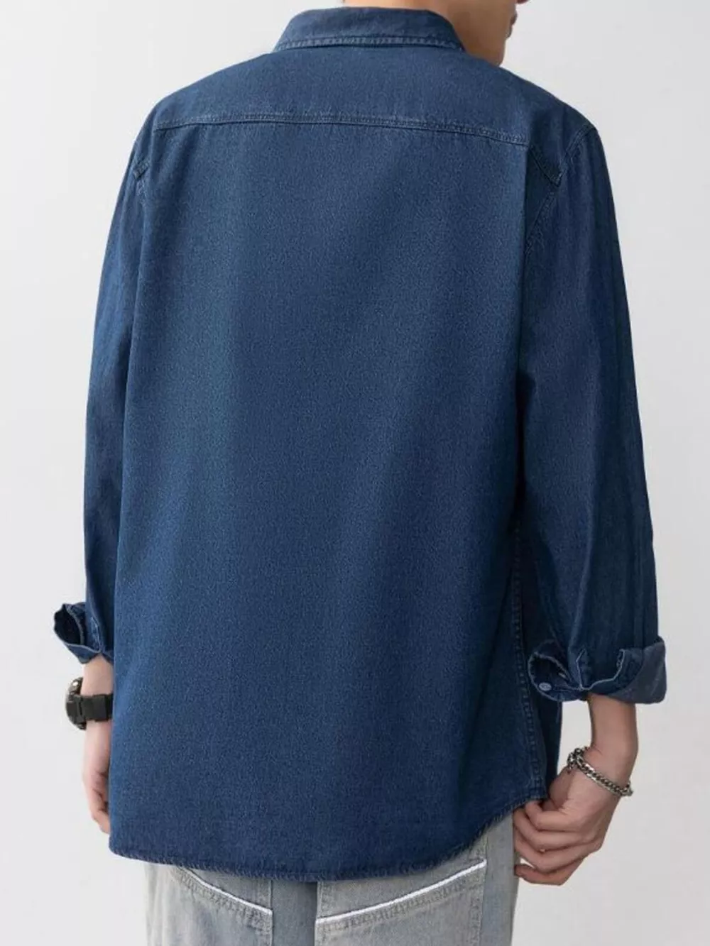 Men's Plus Size Button Up Long Sleeve Denim Shirt, image 3