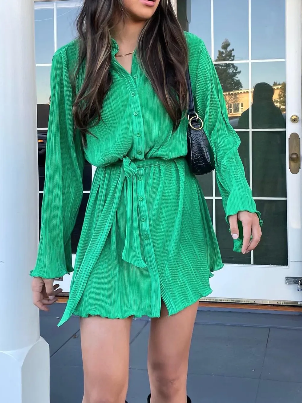 Tied Button Up Long Sleeve Dress, image 9