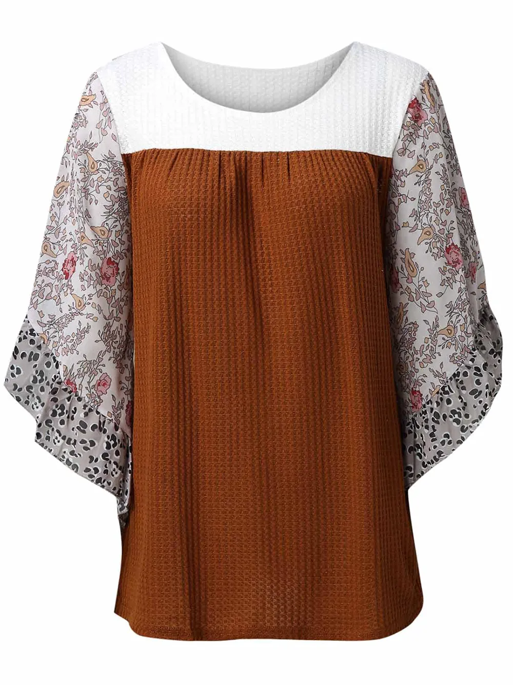 Full Size Printed Round Neck Three-Quarter Sleeve Blouse, image 11
