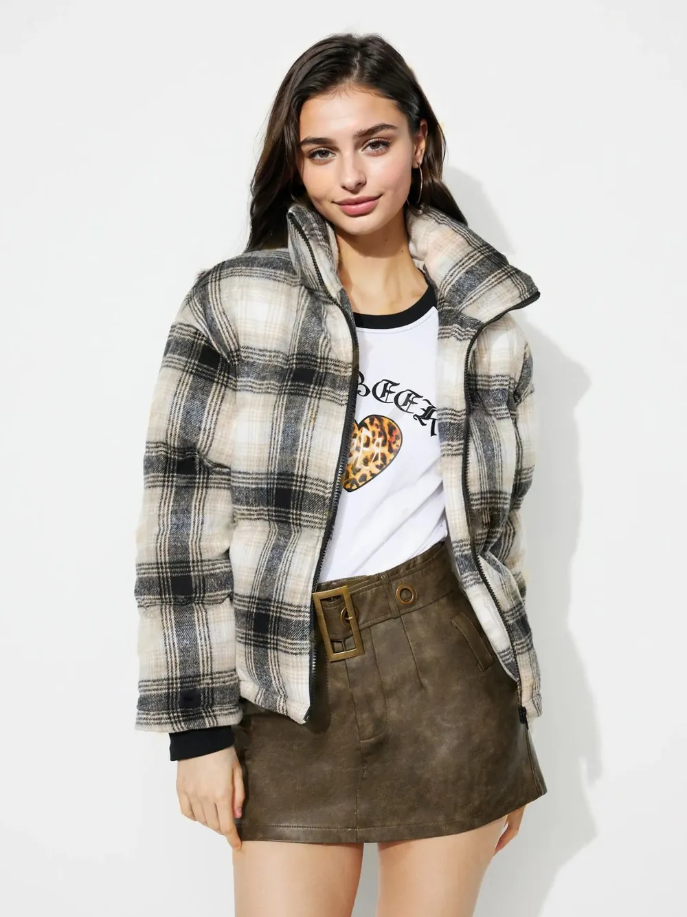 Plaid Zip Up Long Sleeve Jacket, image 5