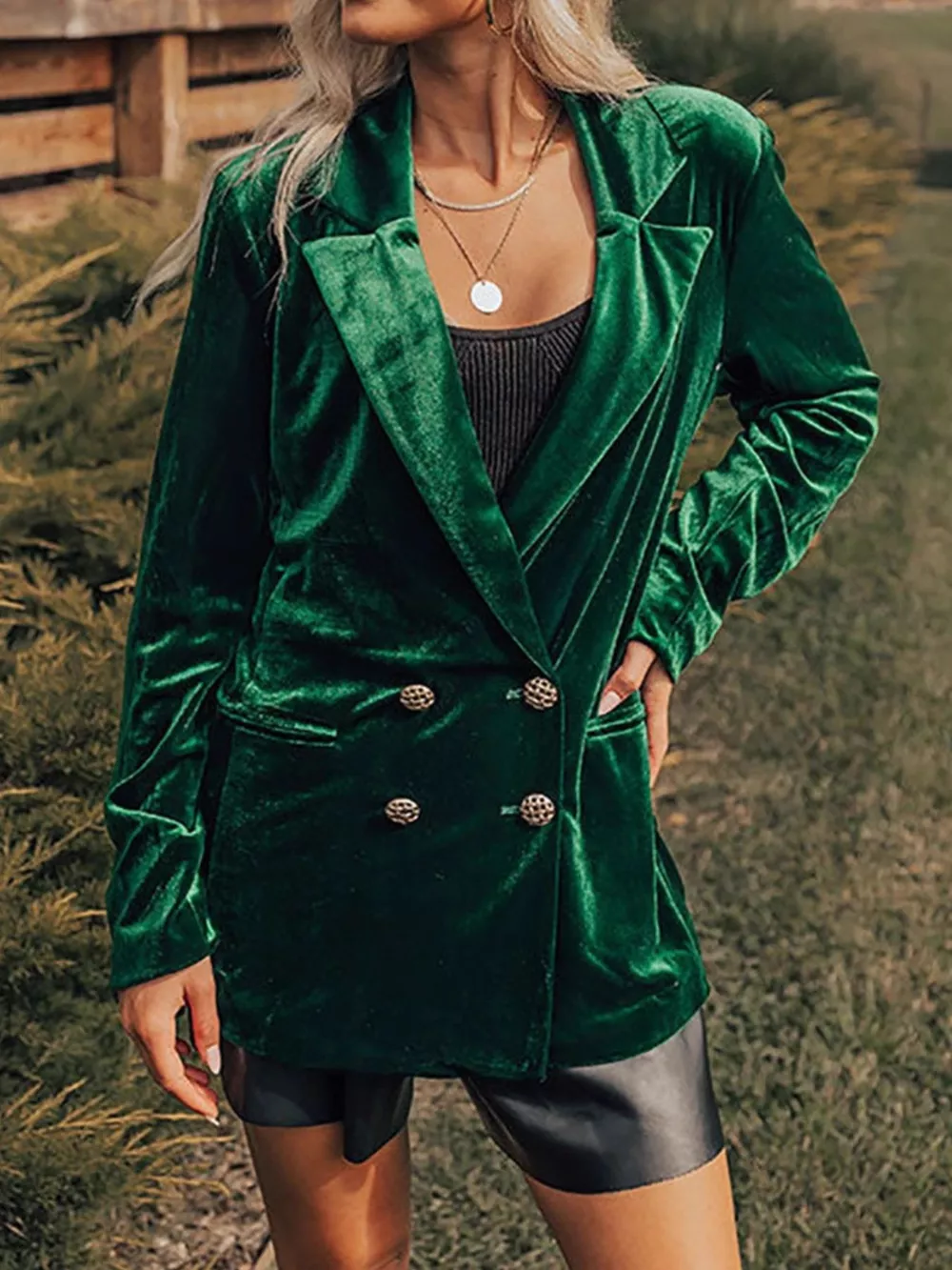 Velvet Lapel Collar Button Up Blazer, image 9