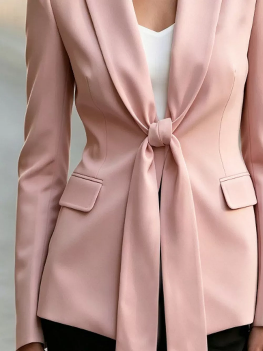 Tie-Front Lapel Collar Long Sleeve Blazer, image 3