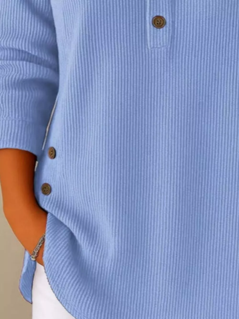 Full Size Button Detail Corduroy Top Plus Size, image 10