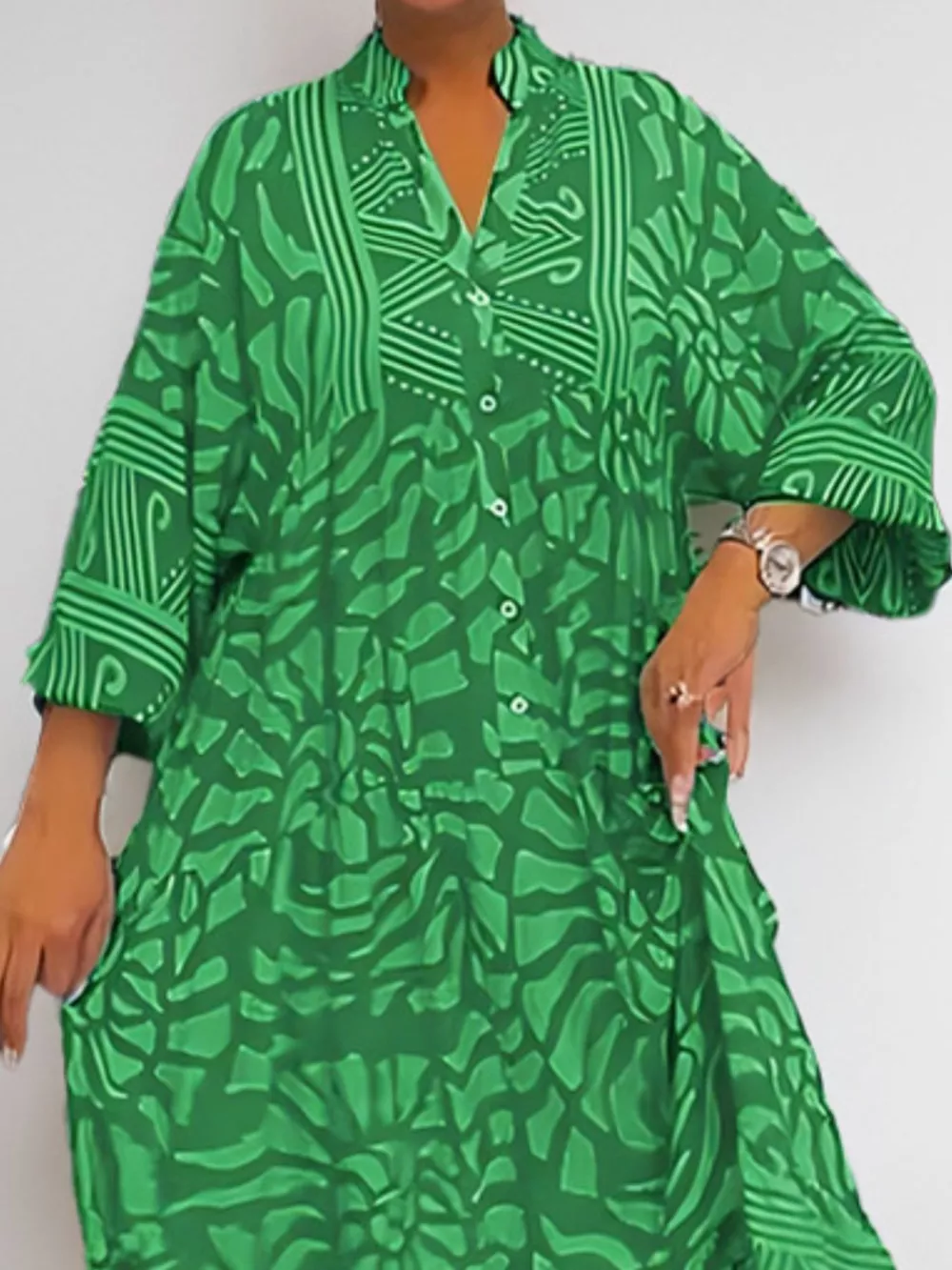 Printed Button Front Midi Dress, image 11