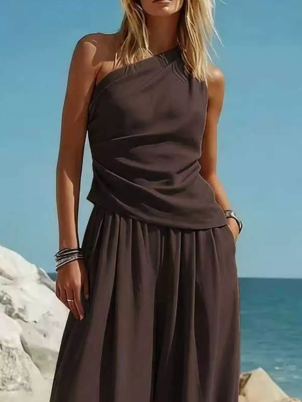 Full Size One-Shoulder Sleeveless Top and Harem Pants Set Plus Size, image 14