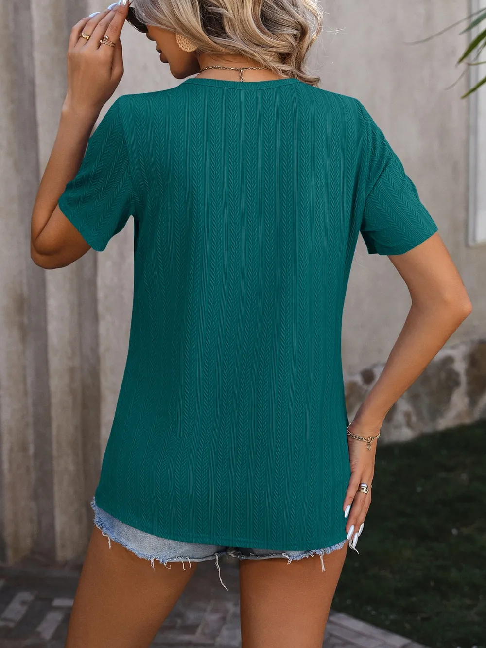 Decorative Button Round Neck Short Sleeve Blouse, image 24
