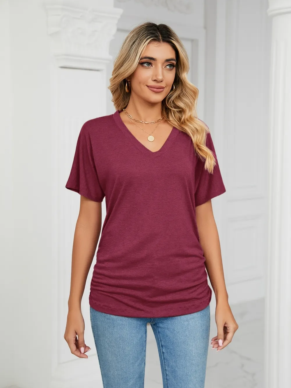 V-Neck Short Sleeve T-Shirt, image 9