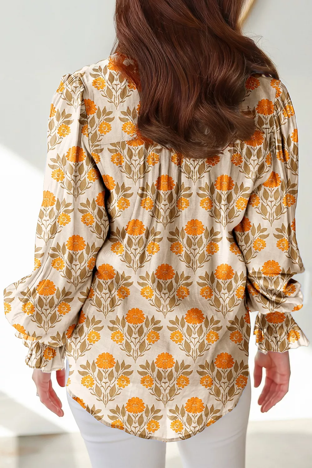 Floral Print V Neck Long Sleeve Top, image 2