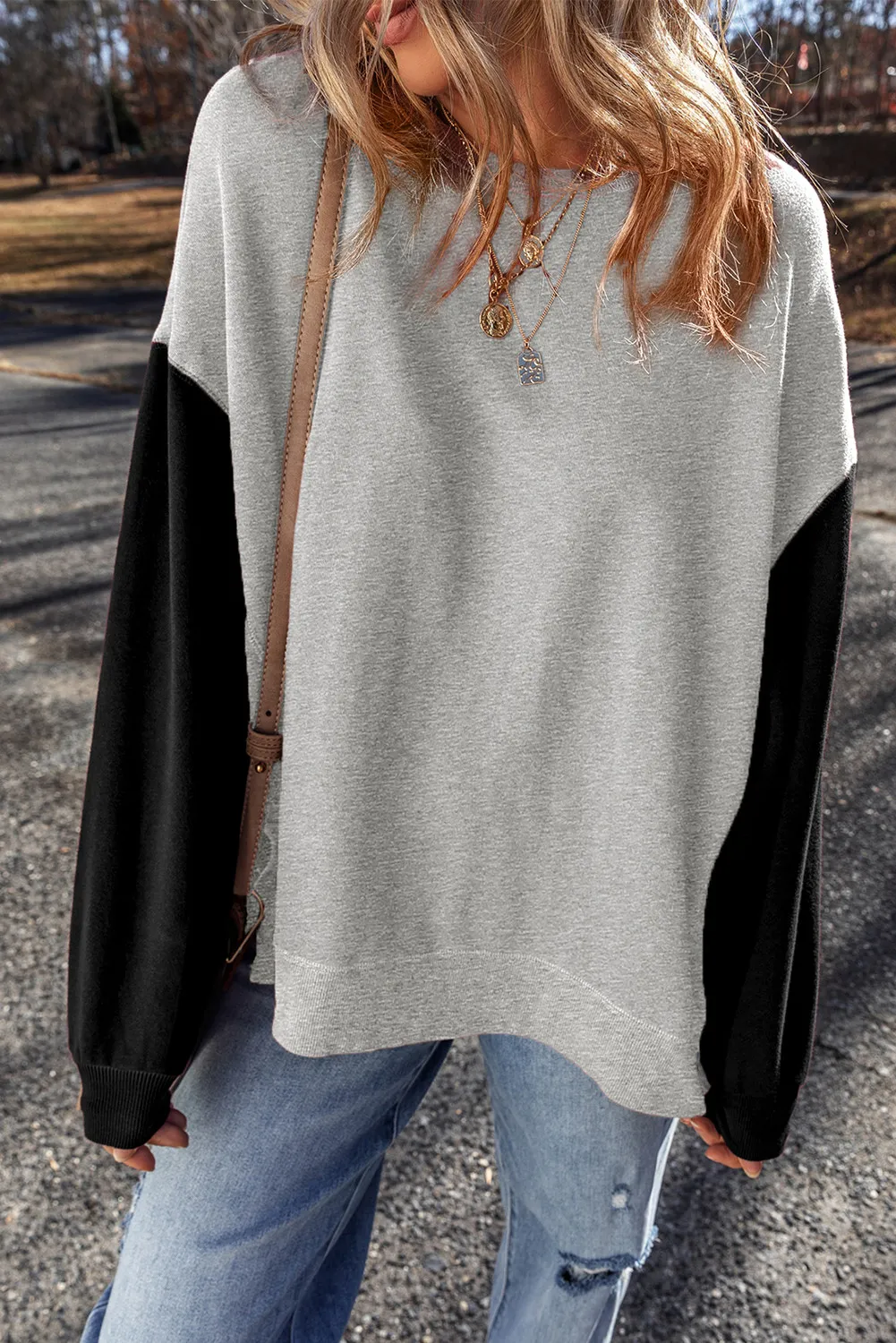 Contrast Round Neck Long Sleeve Sweatshirt, image 9