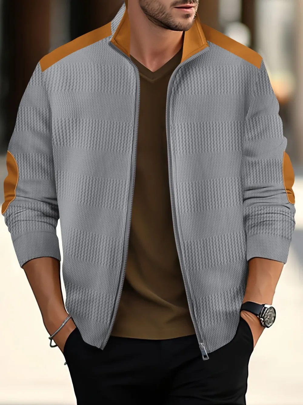 Men's Full Size Zip Up Long Sleeve Top Plus Size, image 5