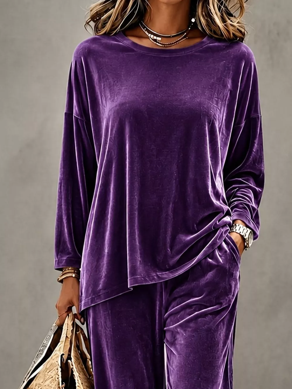 Full Size Velvet Long Sleeve Top and Pants Set Plus Size, image 5