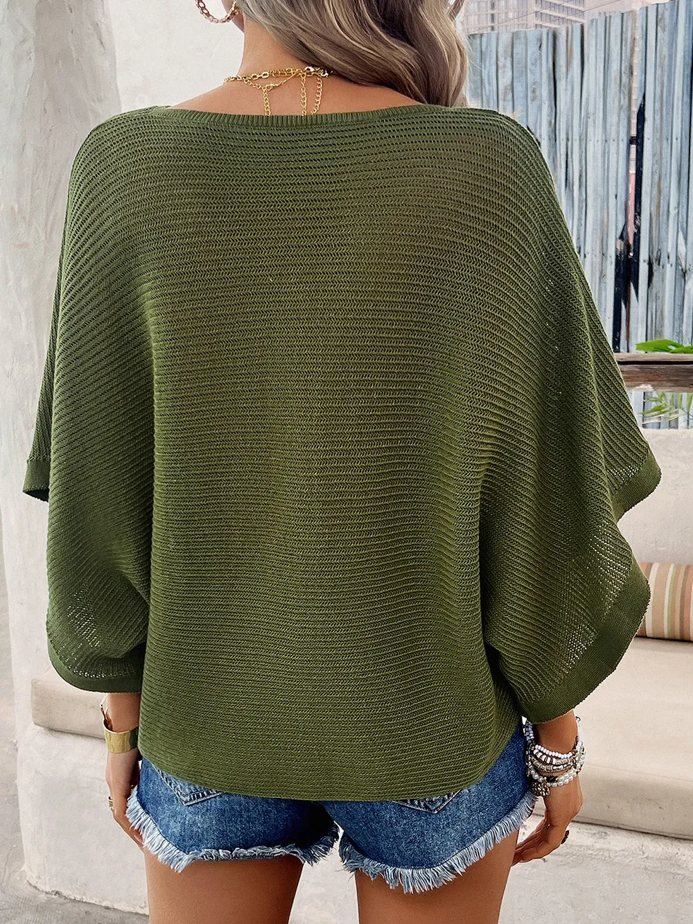 V-Neck Batwing Sleeve Knit Top, image 10