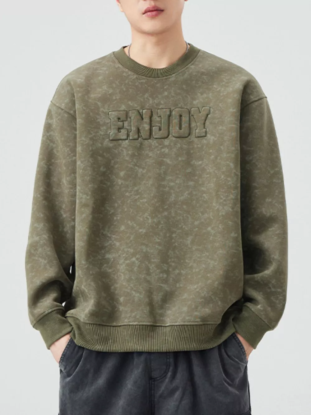 Men's Plus Size Enjoy Round Neck Long Sleeve Sweatshirt, image 2