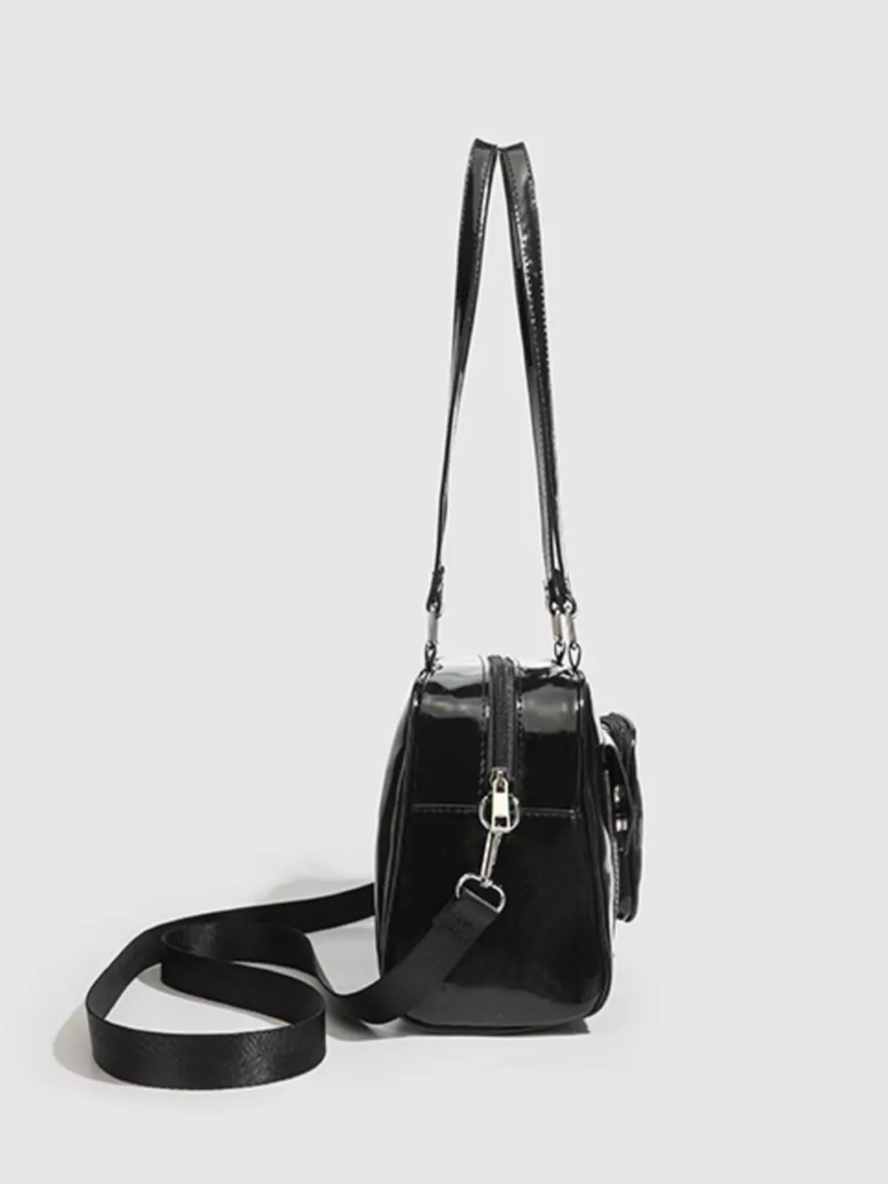 Glossy Patent Leather Multi-Pocket Shoulder Bag, image 4