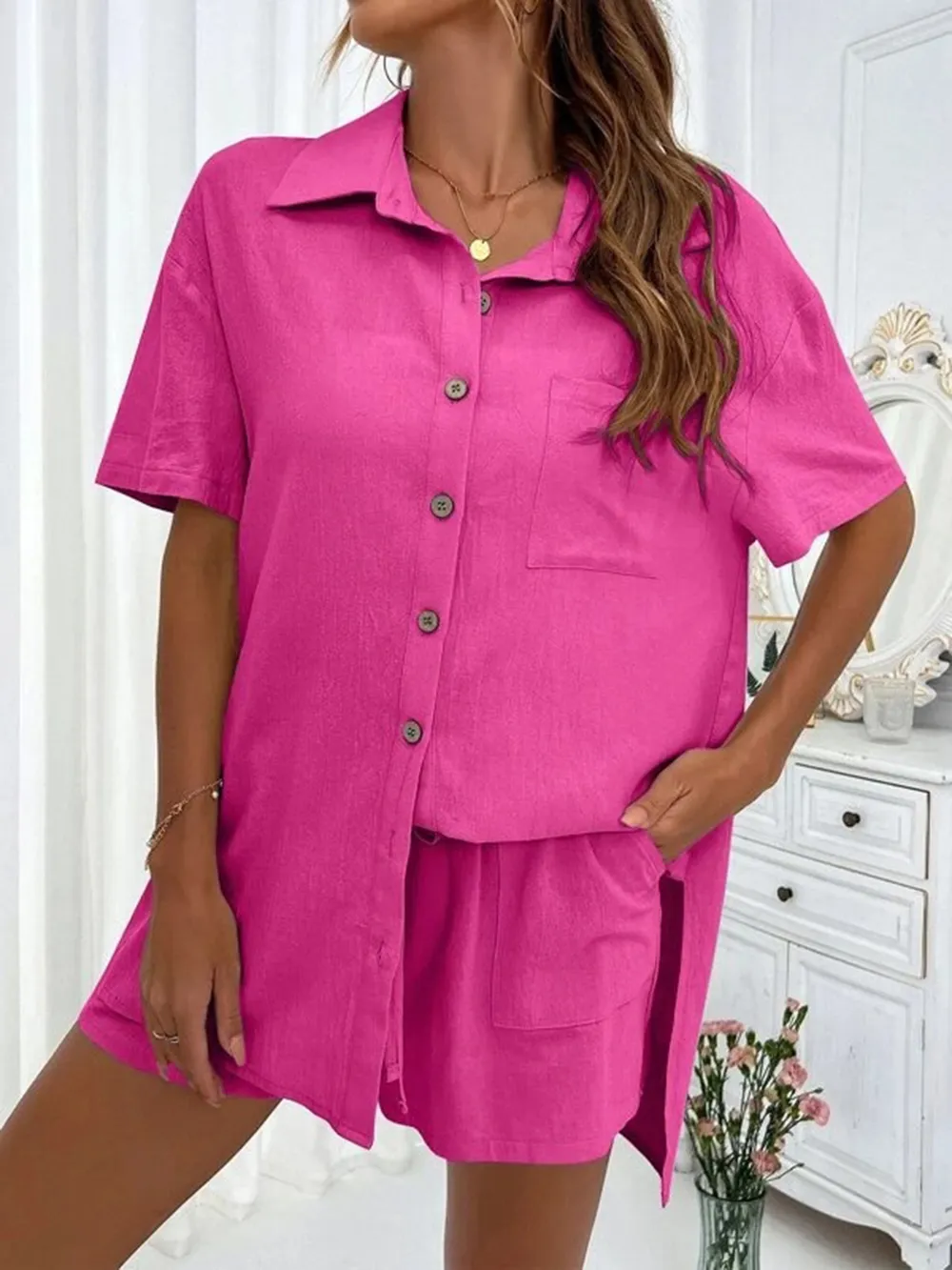 Button Up Shirt and Drawstring Shorts Set, image 19