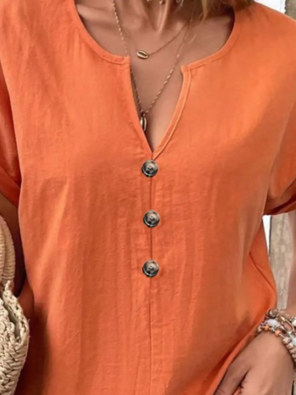 Full Size Notched Short Sleeve Top Plus Size, image 17