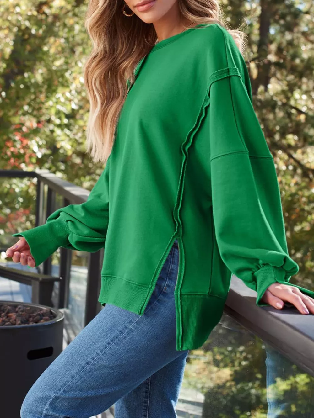Side Slit Long Sleeve Oversized Sweatshirt, image 19