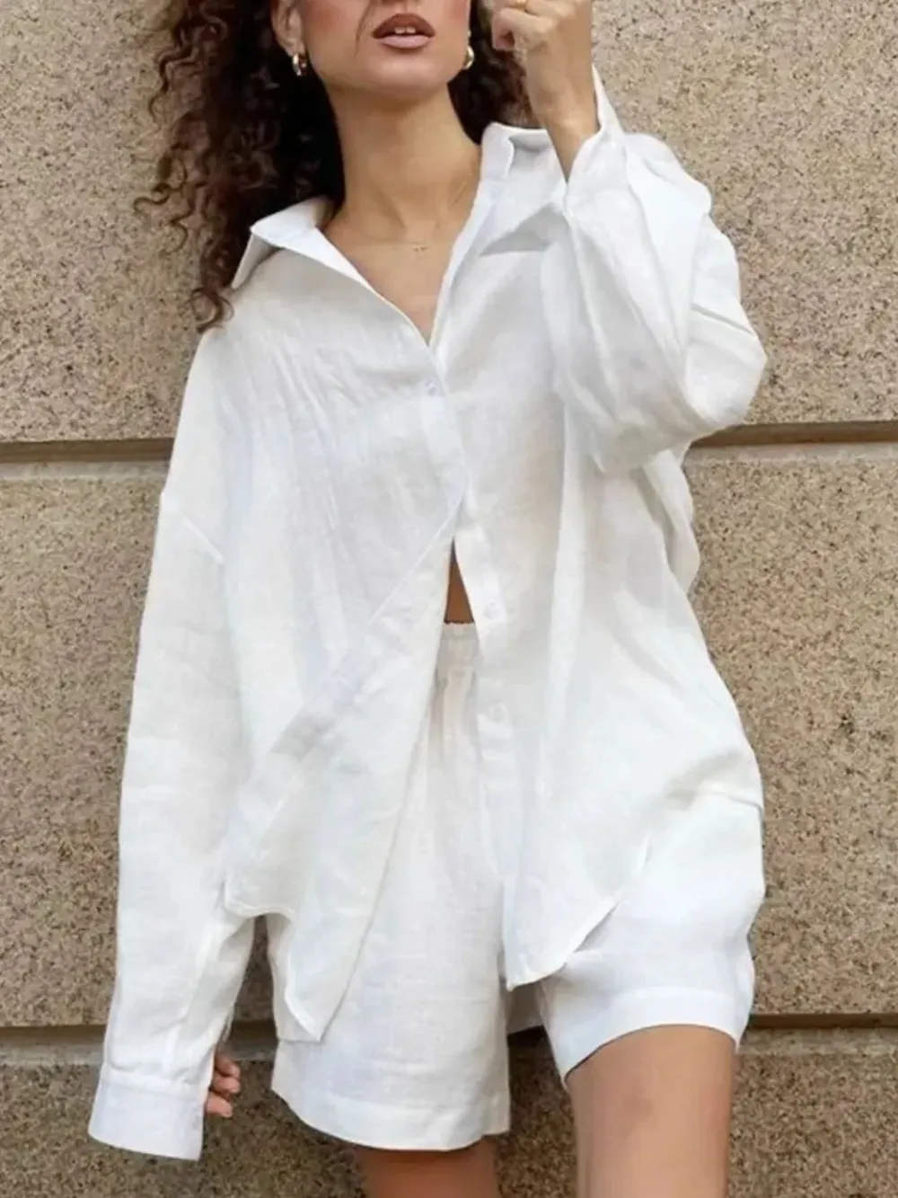 Button Up Long Sleeve Shirt and Shorts Set, image 15